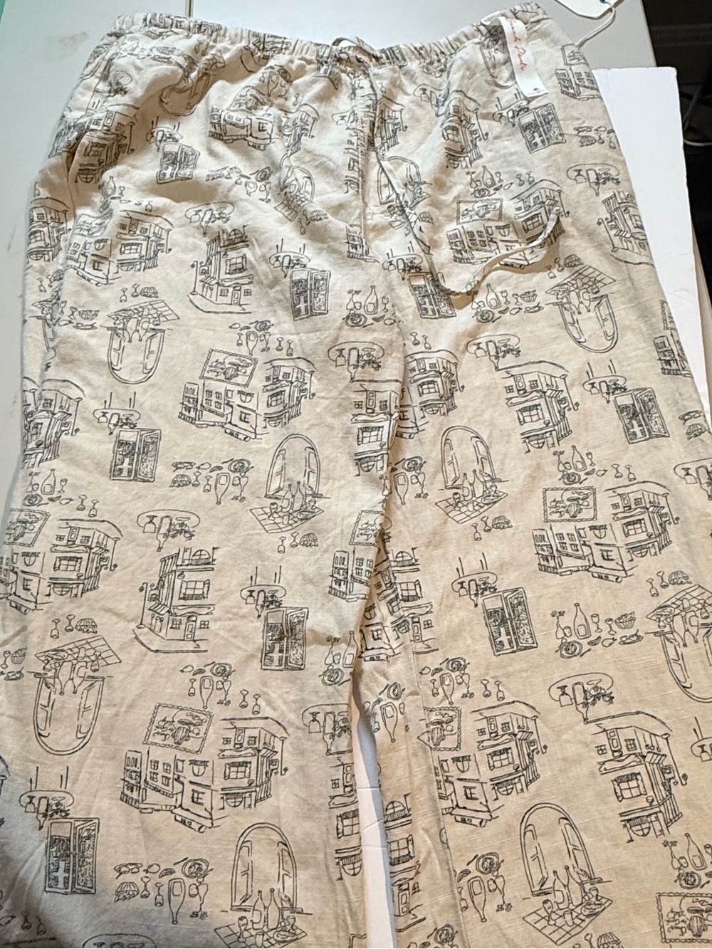 Angel Kiss Linen Beach Pants XL Mediterranean Print Wide Leg NWT